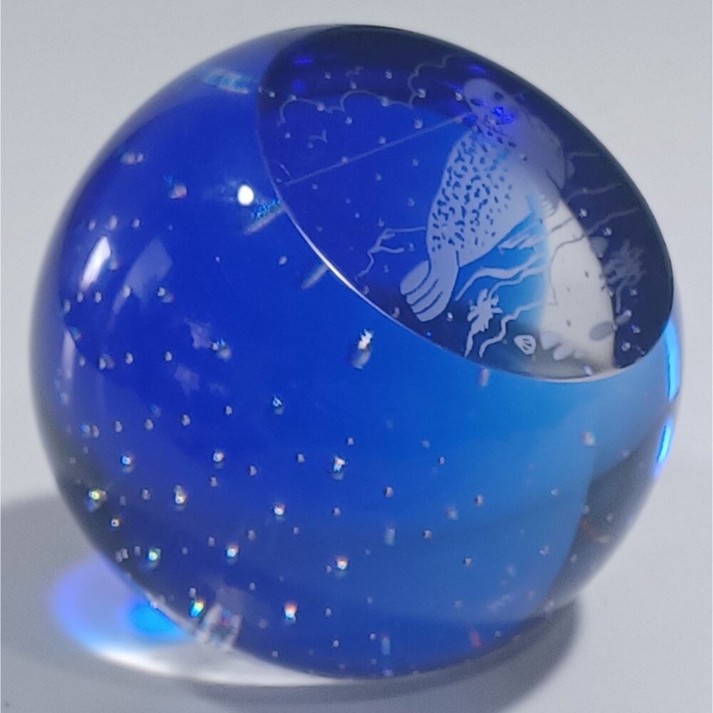 Vintage Caithness Seal Cobalt Blue Clear Controlled Bubble Art Glass Paperweight - Picture 9 of 14